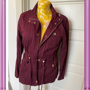 Burgundy cotton cinch waist utility coat jacket L